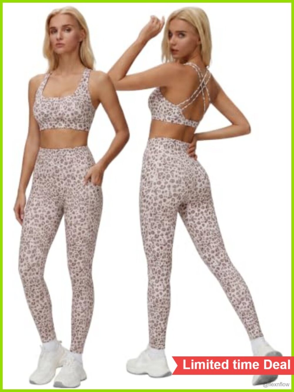 2 Piece Leopard Print Workout Set Cheetah Leggings Sports Bra High Waist